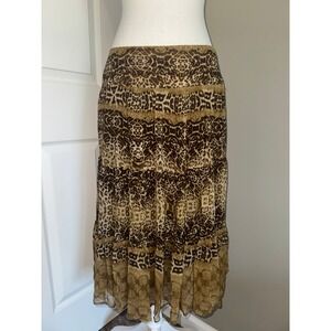 Grace Elements Silk Animal Print Tiered Midi Skirt Leopard Studded 10P Y2K NEW